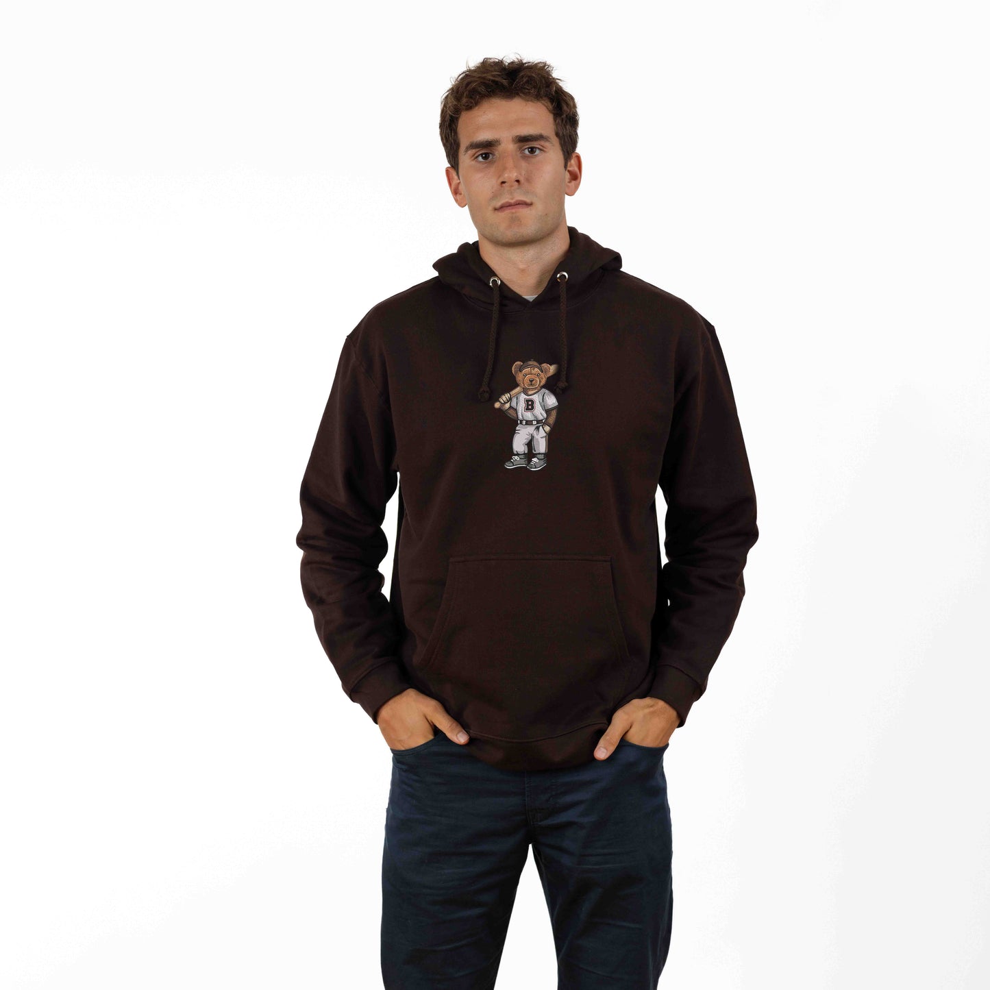 Brown Baseball Embroidered Hoodie