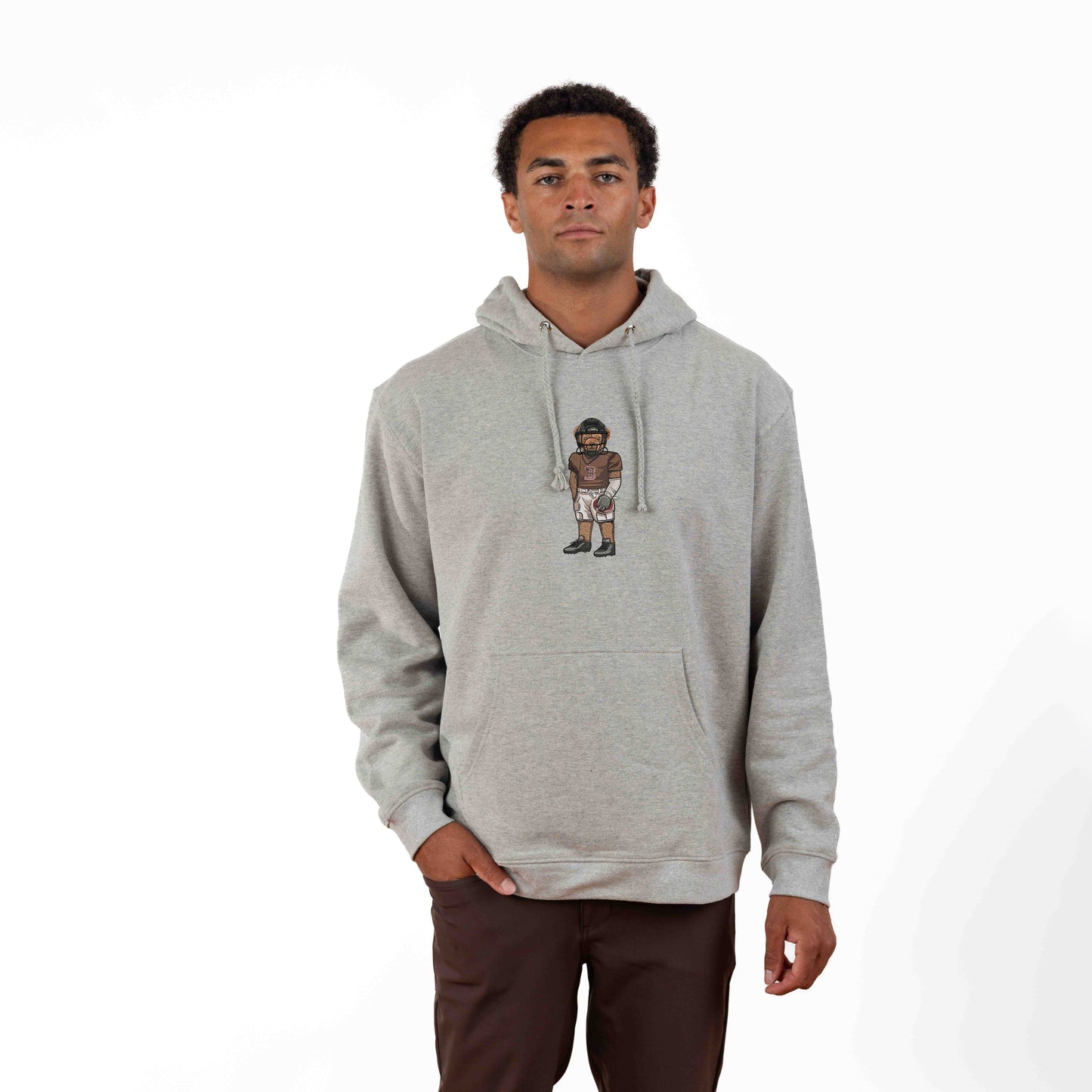 Brown Football Embroidered Hoodie