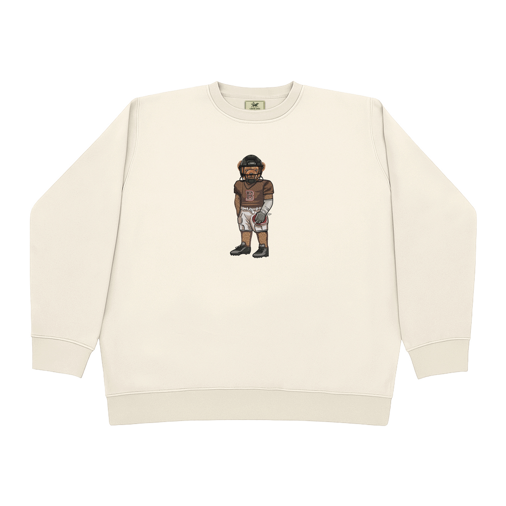 Brown Football Embroidered Crewneck