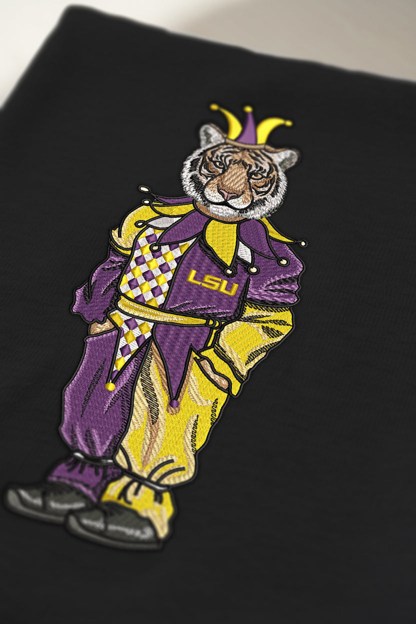 LSU Mardi Gras Jester Embroidered Tee