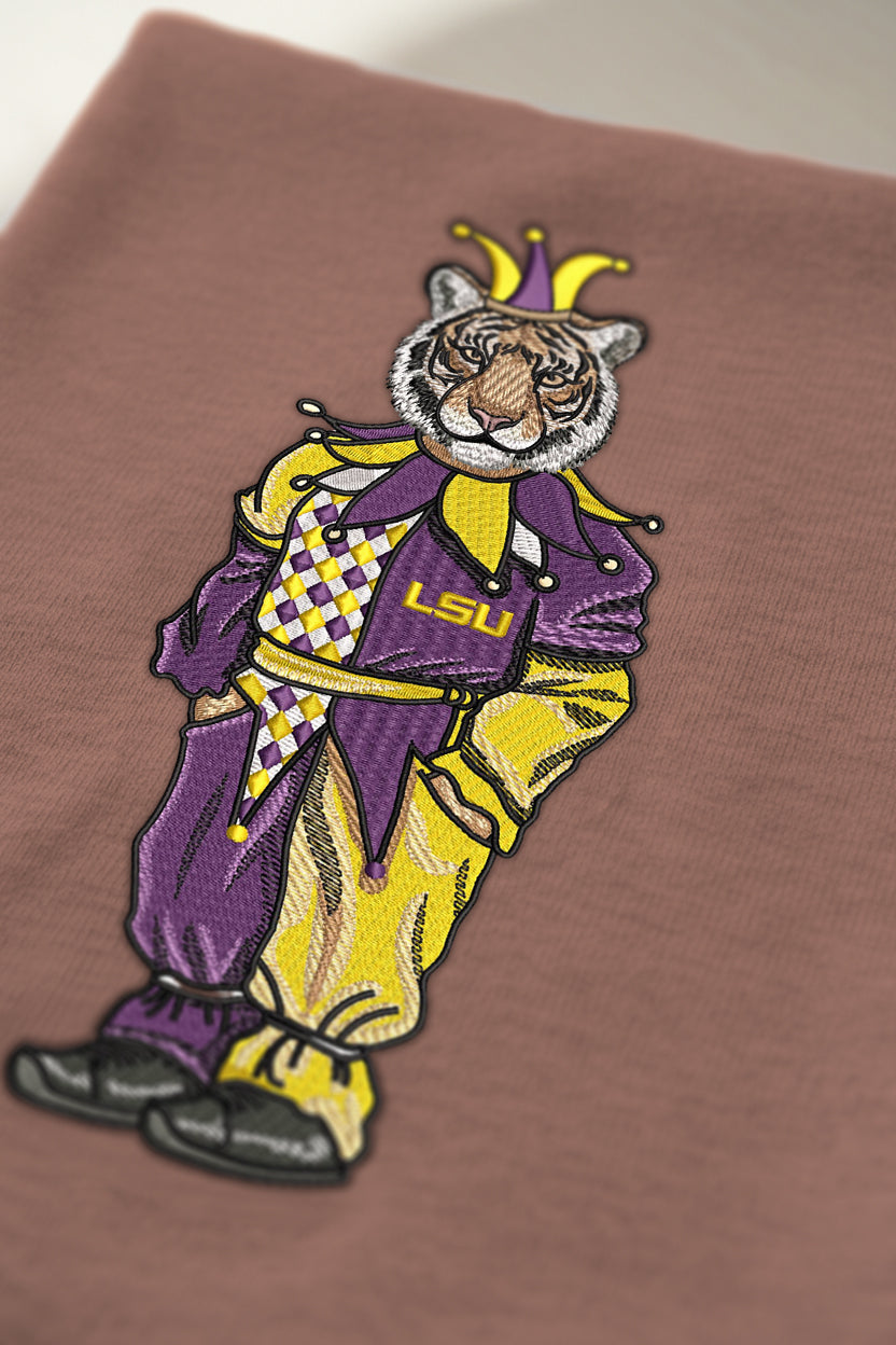 LSU Mardi Gras Jester Embroidered Crewneck
