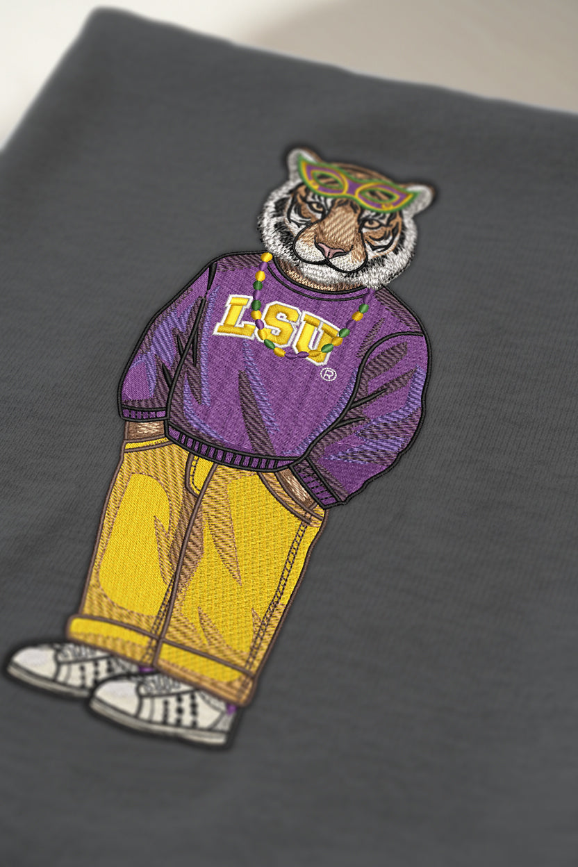 LSU Mardi Gras Mask Embroidered Tee