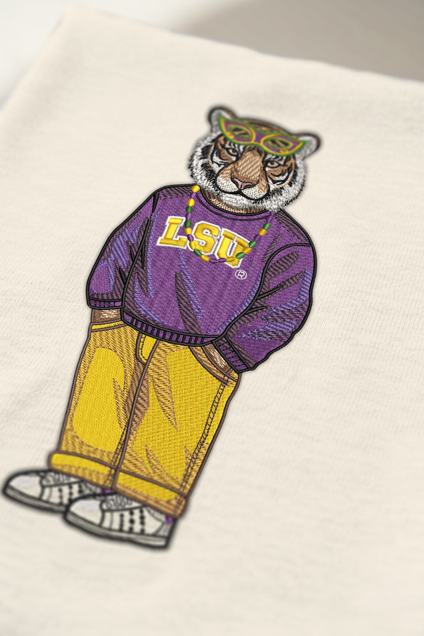 LSU Mardi Gras Mask Embroidered Crewneck