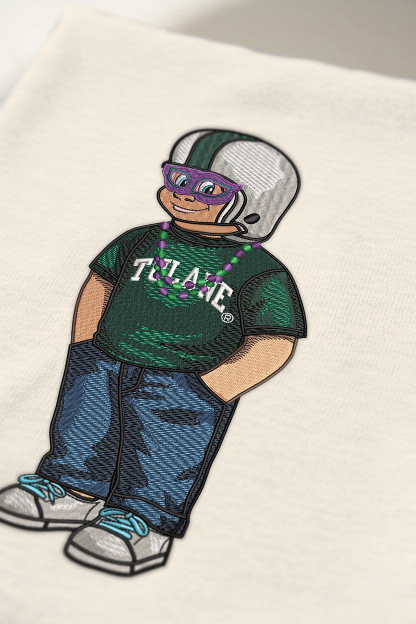 Tulane Mardi Gras Mask Embroidered Tee