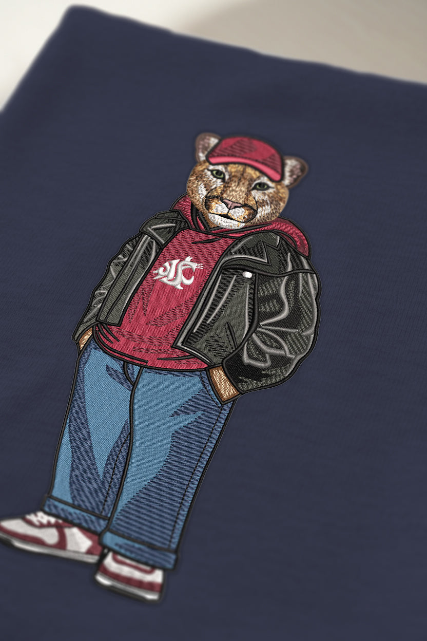 WSU Leather Jacket Embroidered Crewneck